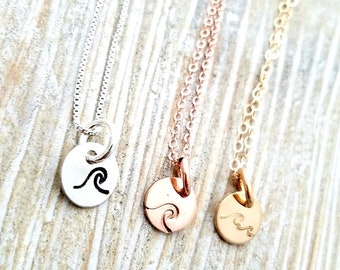 wave necklace - tiny wave necklace - dainty wave necklace - rose gold necklace- gold necklace -  beach necklace - beach jewelry - beach love