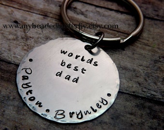 Personalized Sterling Silver Dad Keychain – Hand Stamped Gift