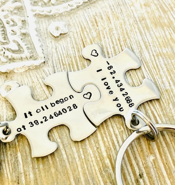 Personalized Keychain Couples Keychains, Better Together, Puzzle