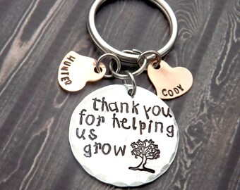 personalized keychain, thank you for helping us grow, teacher gift, teacher keychain, nanny gift, nanny keychain, grandma keychain