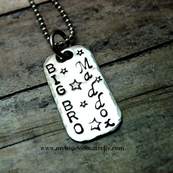 BIg Brother necklace-Big Sister necklace-childs-boys-Dog tag necklace-girls-personalized necklace-handstamped