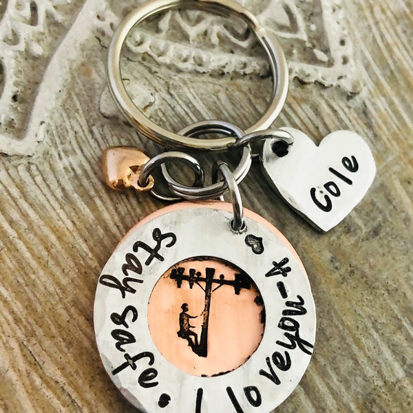 Lineman gift, lineman wife, lineman girlfriend, line worker keychain, utility worker, love my lineman, lineman keychain, lineman mom