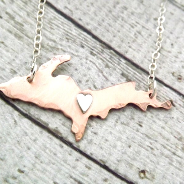 michigan necklace-UP necklace-UP jewelry-Upper Peninsula necklace-Michigan necklace-Great lakes-Copper Michigan necklace