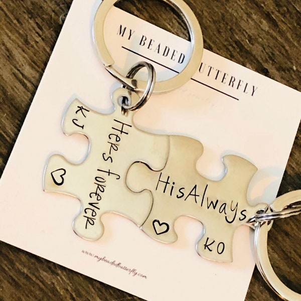 Couples Keychains, gift for anniversary, hers forever his always, puzzle keychains, wedding gift for bride and groom, gift for guy