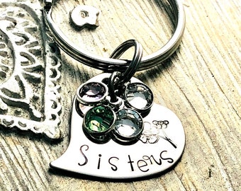 Sisters keychain, sister gift, best friend keychain, gift for sister , birthstone , custom keychain, personalized keychain, birthstone