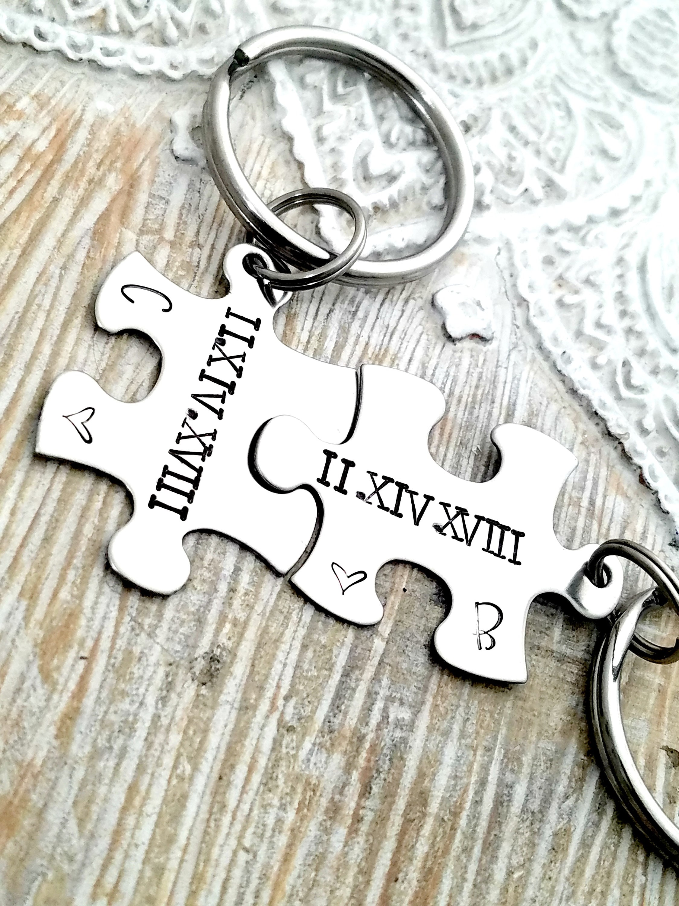 Roman Numeral Keychains - Couples Puzzle Keychains - Couples Keychains ...