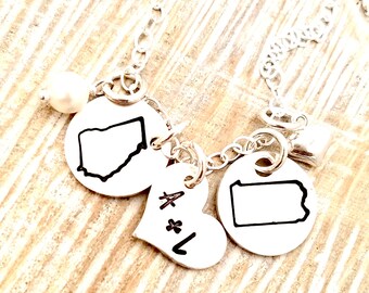 state necklace-50 state necklace-couples necklace-personalized necklace-long distance necklace-USA necklace-gift for girlfriend-girl gift