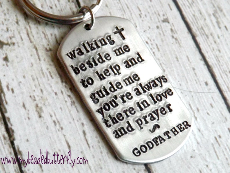 Godfather gift-Godparent gift-Godfather keychain-religious gift-personalized key chain-baptism gift-christening gift-confirmation image 1