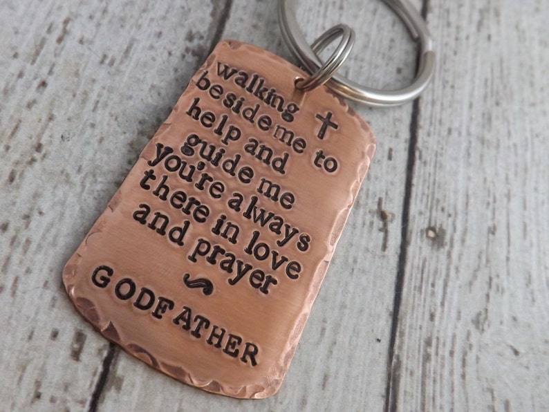 Godfather gift-Godparent gift-Godfather keychain-religious gift-personalized key chain-baptism gift-christening gift-confirmation image 3