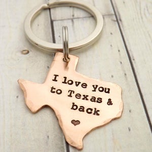 Texas-keychain-ornament-handstamped-personalized-i love you to texas and back