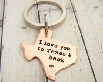Texas-keychain-ornament-handstamped-personalized-i love you to texas and back