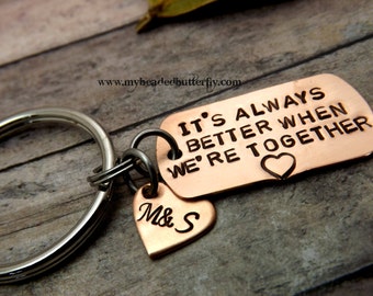 Dog tag keychain-copper-unisex-mens-quote-keychain-It's always better when we're together