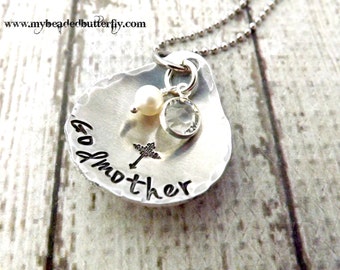 godmother necklace-godmother gift-baptismal gift-christening gift-religious gift-religious jewelry-personalized necklace-hand stamped