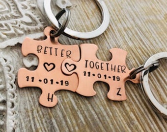 Couples Keychains, Better Together, puzzle keychains, wedding gift, anniversary keychain, puzzle piece key chain, gift for boyfriend