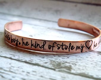 Cuff bracelet-copper-so theres this boy he kind of stole my heart he calls me mom