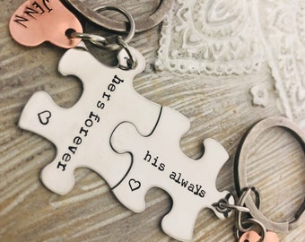 personalized keychain, Couples Keychains, hers forever his always, gift for girlfriend, gift for boyfriend, gift for fiance, couples gift