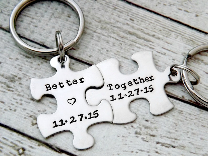 personalized keychain Couples Keychains, Better Together, puzzle keychains, wedding gift, anniversary keychain, puzzle piece key chain image 1