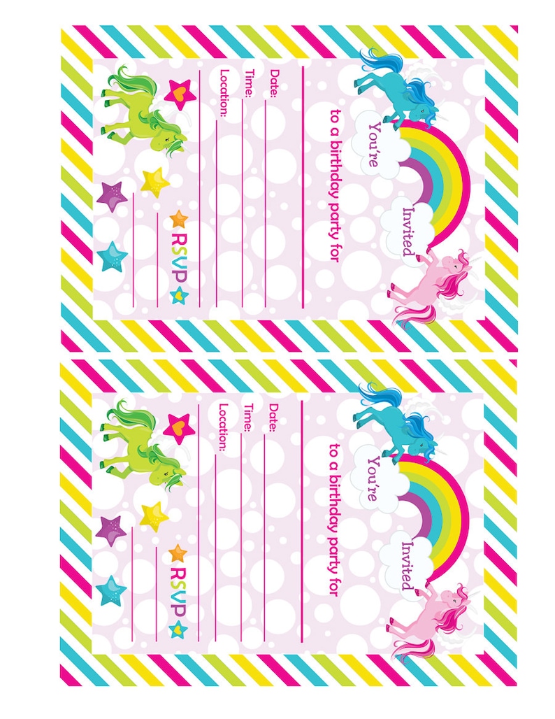 Fill in Birthday Party Invitations Printable Rainbows and - Etsy