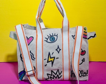 Doodles handpainted tote bag, Handpainted bag, Doodle art tote bag, Handpainted doodles, doodle artwork, handpainted with love