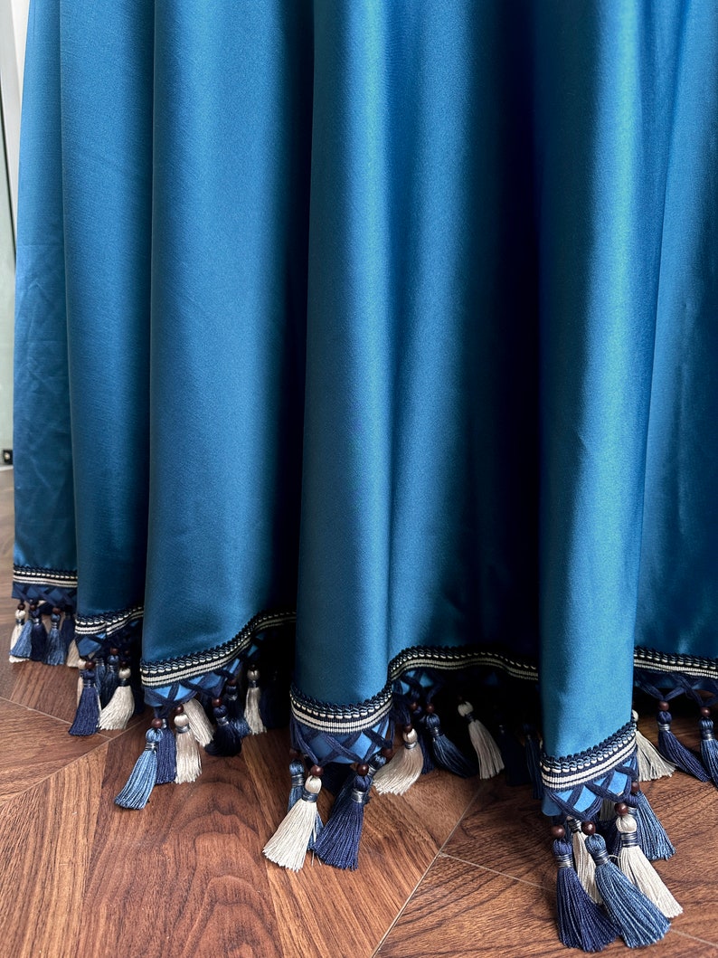 Custom Round Table Skirt,pleated Ruffled Blue Table Skirt With Tassel ...