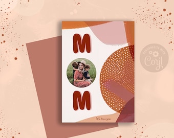 Modern Mother Day Card Printable Mothers Photo Card Template, Boho and Editable Mothers Photo Card Template, Photo Mothers Cards, For Mom