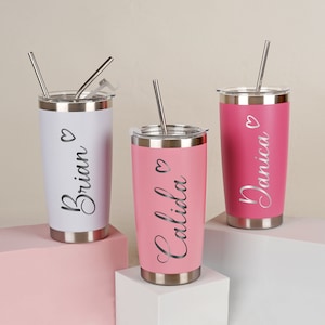 Bridesmaid gifts, Bridesmaid Proposal, Personalized Tumbler with Same Lid and Straw, Custom Wedding Cups, 20 oz Metal Skinny Tumblers