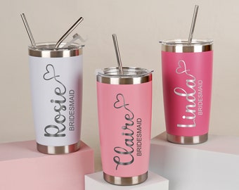 Bruidsmeisje geschenken, bruidsmeisje voorstel, gepersonaliseerde 20oz Tumbler, aangepaste bruiloft cups, metalen magere Tumblers, geïsoleerde Tumbler