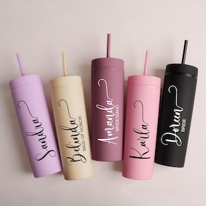 Bridesmaid Gift, Personalized Tumbler with Lid and Straw, 16 oz Skinny Cup,Bridesmaid Tumbler,Bridesmaid Proposal,Bachelorette Party Gifts