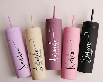 Bridesmaid Gift, Personalized Tumbler with Lid and Straw, 16 oz Skinny Cup,Bridesmaid Tumbler,Bridesmaid Proposal,Bachelorette Party Gifts