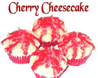 4 Cherry Cheesecake Cupcake Candle Minis Bakery Fruit Scent Votive