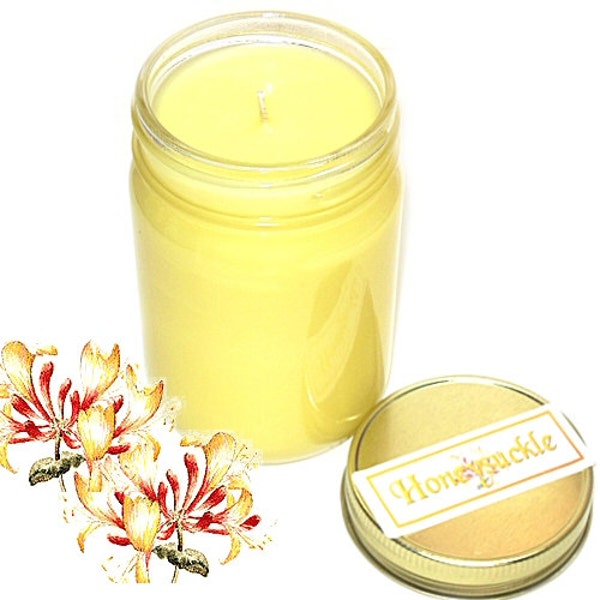 Honeysuckle Mason Jar Candle Floral Scent 12 Oz Handmade