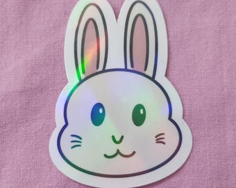 Cute White Bunny - Hand Drawn Holographic Vinyl Sticker