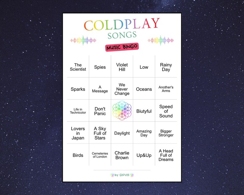 Coldplay Songs Bingo, Music Bingo Cards, Music Bingo Game, Musical ...