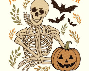 ハロウィンを待つPNG画像、面白いスケルトンのハロウィンPNG画像、カボチャPNG画像、不気味な季節、ハロウィンギフト