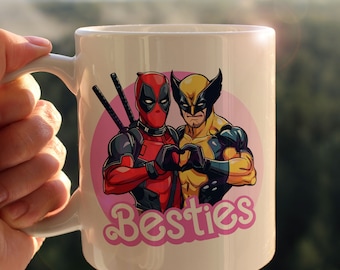 Deadpool and Wolverine Besties Mug, Deadpool and Wolverine Heart Hands Mug, Deadpool Mug, Wolverine Mug, Deadpool White Ceramic Mug