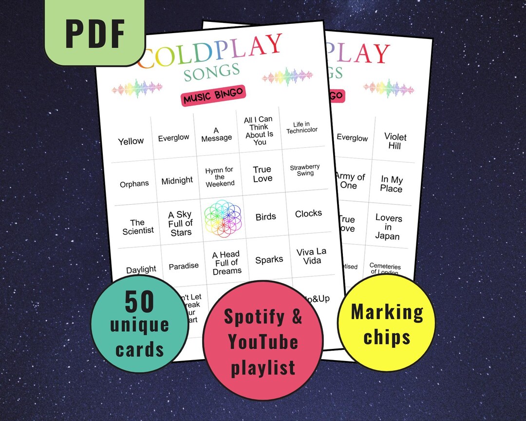 Coldplay Songs Bingo, Music Bingo Cards, Music Bingo Game, Musical ...
