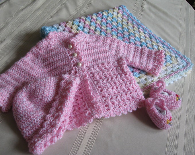 Pink Baby Sweater Set With Blanket Crochet Etsy