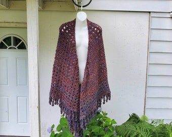 Handmade Shawl Gift for Her Blue Brown Long Earth Tones