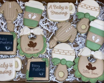A Baby is Brewing (coffee) Baby Shower Decorated Sugar Cookies