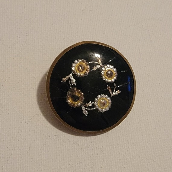 Vintage Black and Gold Flower Brooch