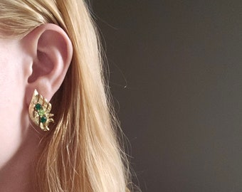 Smaragd gouden vintage oorbellen