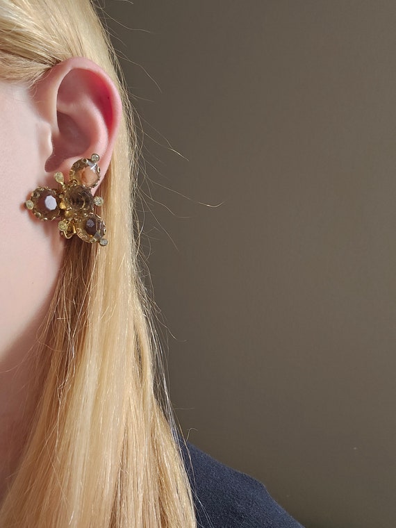 Amber Triangle Vintage Earrings - image 1