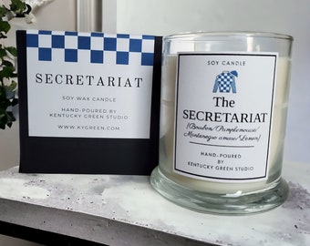 Confezione regalo di candele in cera di soia Secretariat per gli amanti dei cavalli che corrono nel Kentucky Derby, vincitore della tripla corona