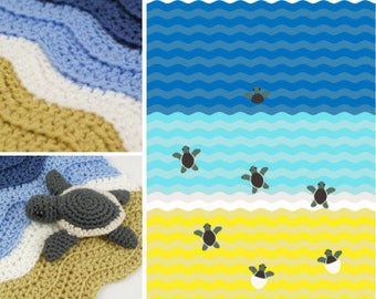 Turtle Beach Blanket + Baby Sea Turtle Collection Amigurumi CROCHET PATTERNS digital PDF file download