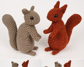 Squirrel amigurumi CROCHET PATTERN digital PDF file download - includes Red Squirrel and Grey Squirrel (Gray Squirrel) versions