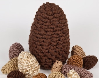 Pine Cone Collection & Giant Pine Cone - seven CROCHET PATTERNS digital PDF file download