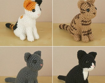 Special Deal - AmiCats Collection 1 - Single-Coloured, Tuxedo, Calico, Tabby - 4 amigurumi cat CROCHET PATTERNS digital PDF file download