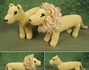 Lion and Lioness - two amigurumi CROCHET PATTERNS digital PDF file download