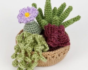 Succulent Collection 3, four realistic potted plant CROCHET PATTERNS digital PDF file download