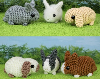 Baby Bunnies 1 & 2 - six amigurumi bunny rabbit CROCHET PATTERNS digital PDF file download